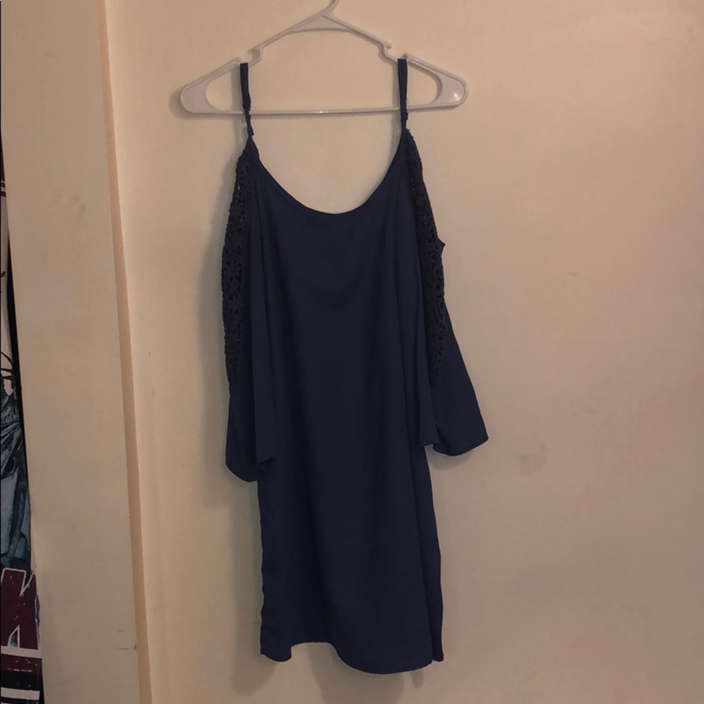 Blue dress with patterned sleeve